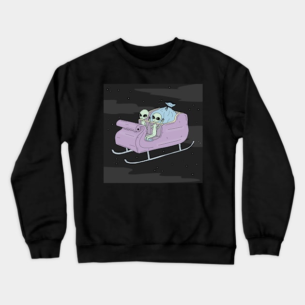 Sleigh Ride Aliens Crewneck Sweatshirt by Little Spooky Studio